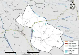 Carte en couleur présentant le réseau hydrographique de la commune