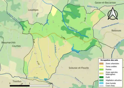 Carte en couleurs présentant l'occupation des sols.