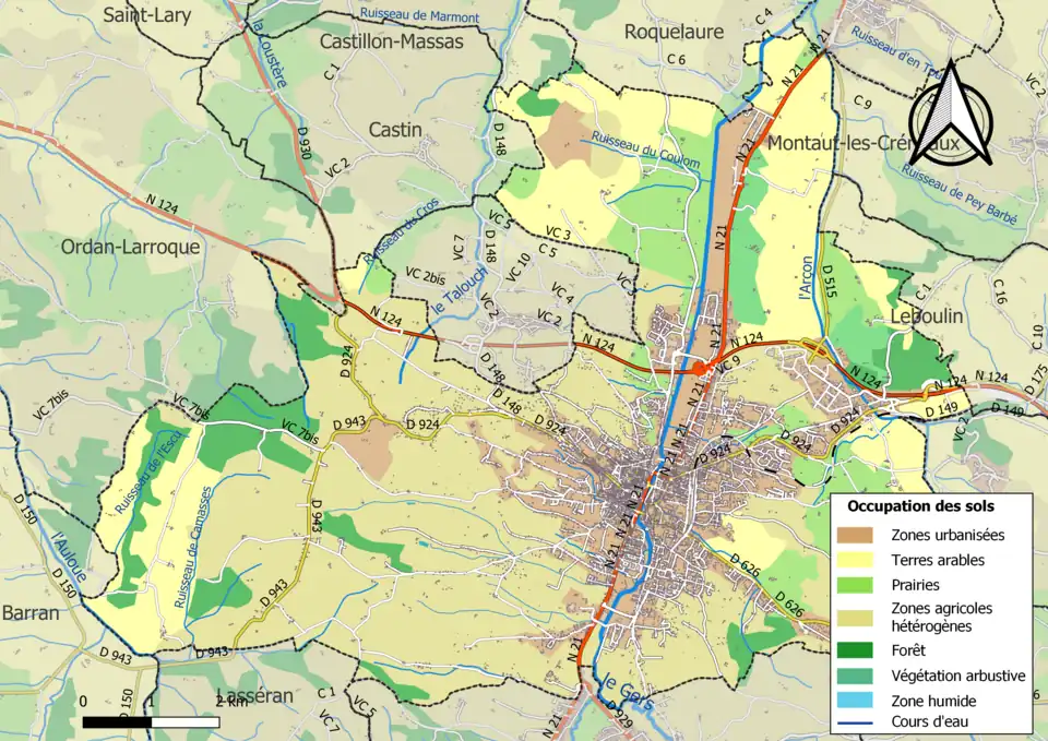Carte en couleurs présentant l'occupation des sols.