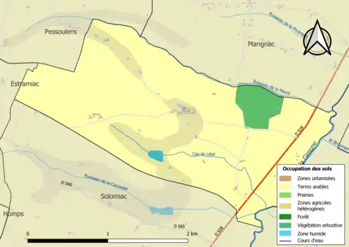 Carte en couleurs présentant l'occupation des sols.