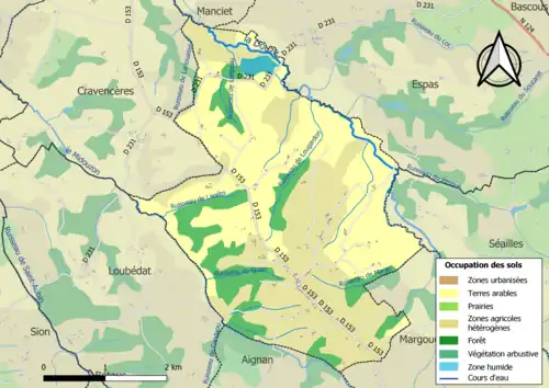 Carte en couleurs présentant l'occupation des sols.