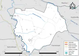 Carte en couleur présentant le réseau hydrographique de la commune