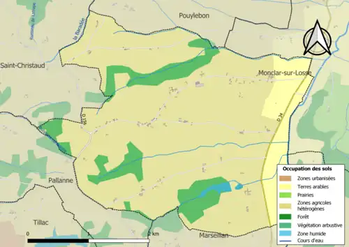 Carte en couleurs présentant l'occupation des sols.