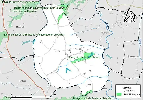 Carte des ZNIEFF de type 1 sur la commune.