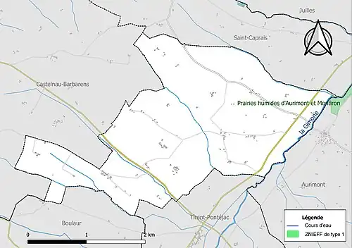 Carte de la ZNIEFF de type 1 sur la commune.