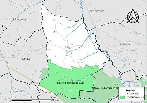 Carte de la ZNIEFF de type 1 sur la commune.