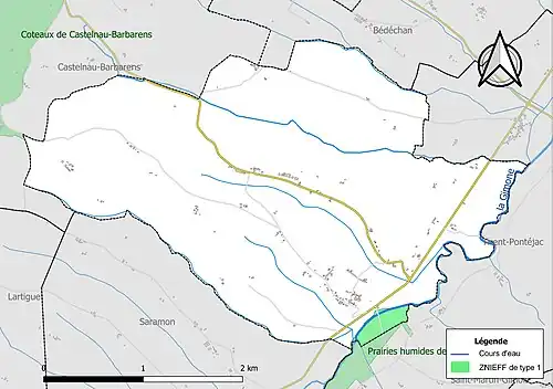 Carte de la ZNIEFF de type 1 sur la commune.