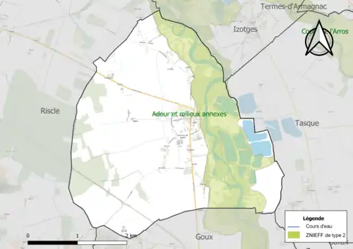 Carte de la ZNIEFF de type 2 sur la commune.
