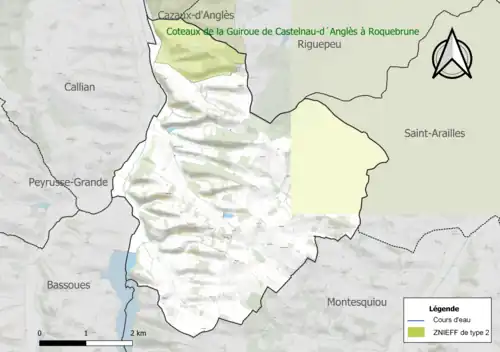 Carte de la ZNIEFF de type 2 sur la commune.