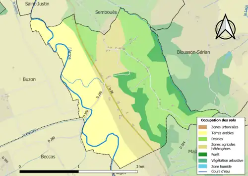 Carte en couleurs présentant l'occupation des sols.