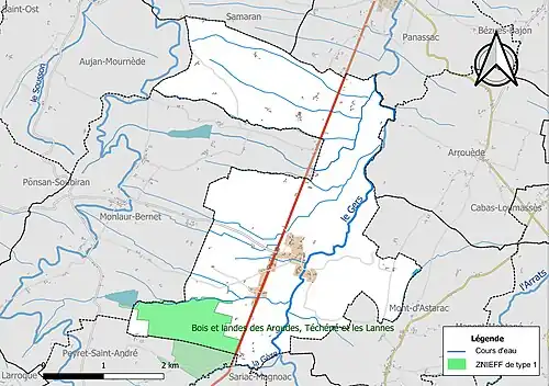 Carte de la ZNIEFF de type 1 sur la commune.
