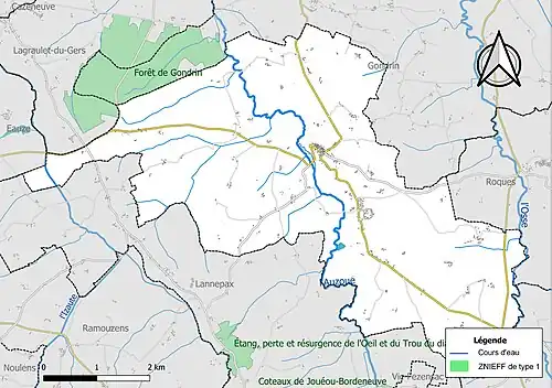 Carte de la ZNIEFF de type 1 sur la commune.