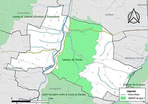 Carte des ZNIEFF de type 1 sur la commune.