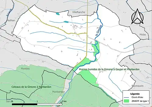 Carte des ZNIEFF de type 1 sur la commune.