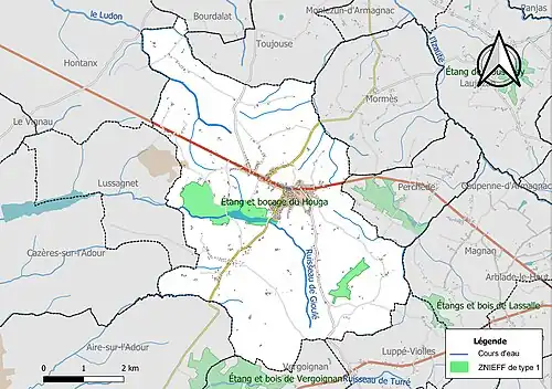 Carte des ZNIEFF de type 1 sur la commune.