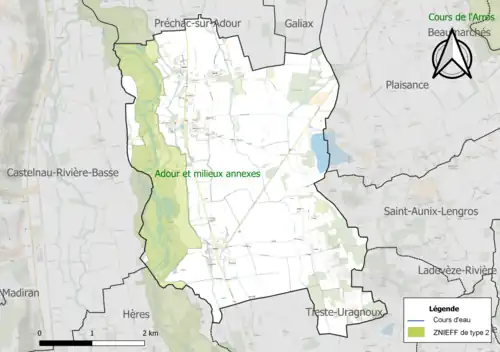 Carte de la ZNIEFF de type 2 sur la commune.