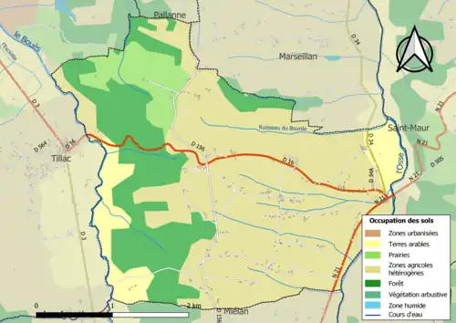 Carte en couleurs présentant l'occupation des sols.