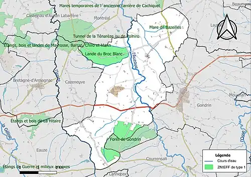 Carte des ZNIEFF de type 1 sur la commune.