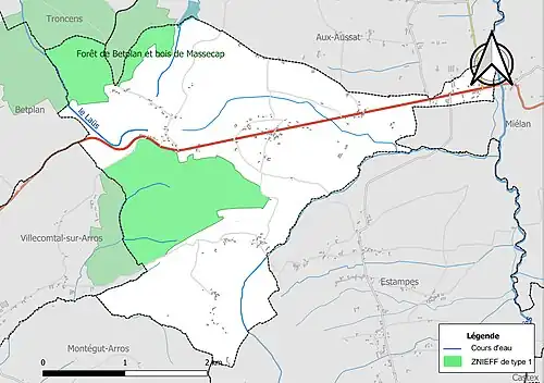 Carte de la ZNIEFF de type 1 sur la commune.