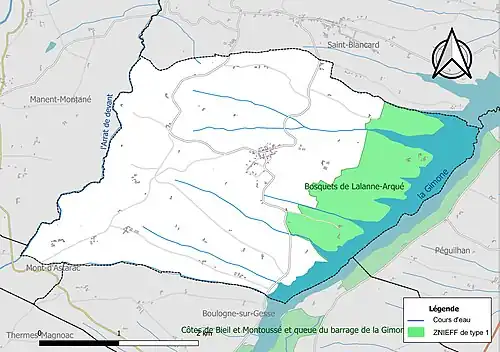 Carte de la ZNIEFF de type 1 sur la commune.
