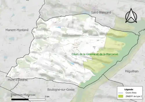 Carte de la ZNIEFF de type 2 sur la commune.