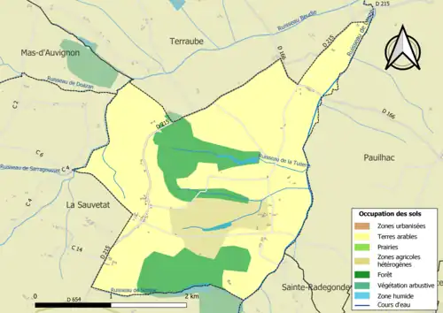 Carte en couleurs présentant l'occupation des sols.