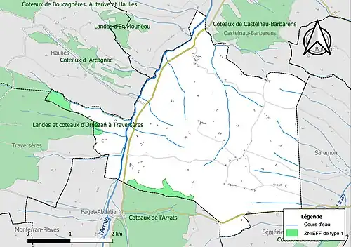 Carte des ZNIEFF de type 1 sur la commune.