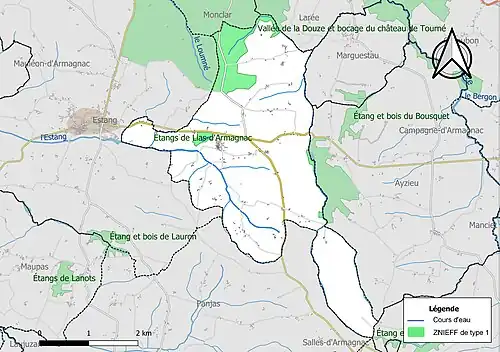 Carte des ZNIEFF de type 1 sur la commune.