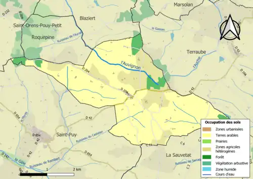 Carte en couleurs présentant l'occupation des sols.