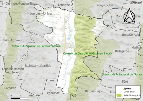 Carte de la ZNIEFF de type 2 sur la commune.