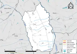 Carte en couleur présentant le réseau hydrographique de la commune