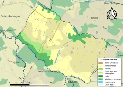 Carte en couleurs présentant l'occupation des sols.