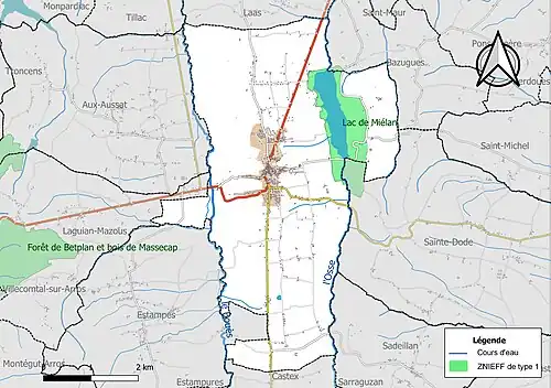 Carte de la ZNIEFF de type 1 sur la commune.