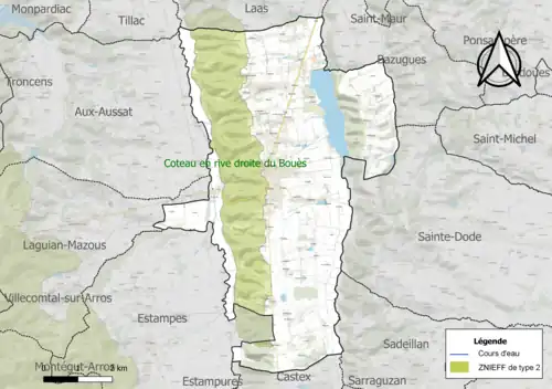 Carte de la ZNIEFF de type 2 sur la commune.