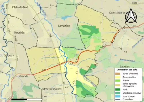 Carte en couleurs présentant l'occupation des sols.