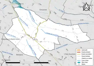Carte en couleur présentant le réseau hydrographique de la commune