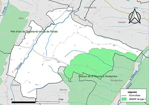 Carte de la ZNIEFF de type 1 sur la commune.