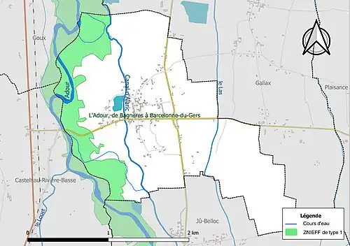 Carte de la ZNIEFF de type 1 sur la commune.
