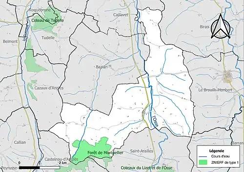 Carte de la ZNIEFF de type 1 sur la commune.