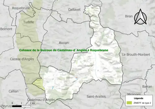 Carte de la ZNIEFF de type 2 sur la commune.