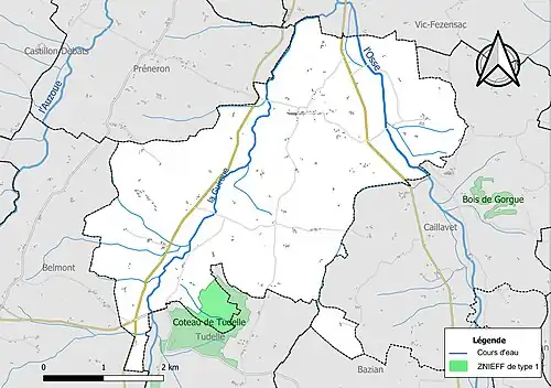 Carte de la ZNIEFF de type 1 sur la commune.