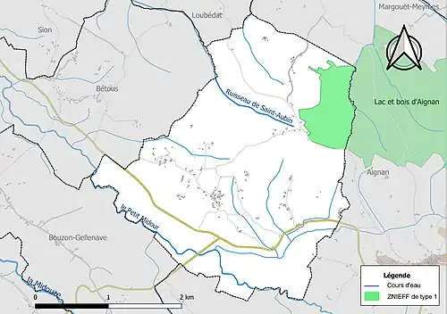 Carte de la ZNIEFF de type 1 sur la commune.