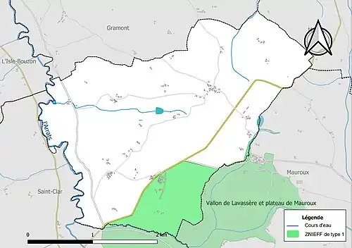 Carte de la ZNIEFF de type 1 sur la commune.
