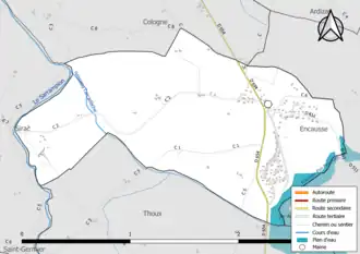 Carte en couleur présentant le réseau hydrographique de la commune