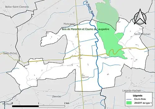 Carte de la ZNIEFF de type 1 sur la commune.