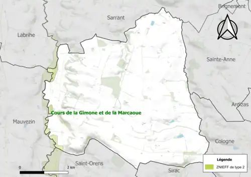 Carte de la ZNIEFF de type 2 sur la commune.