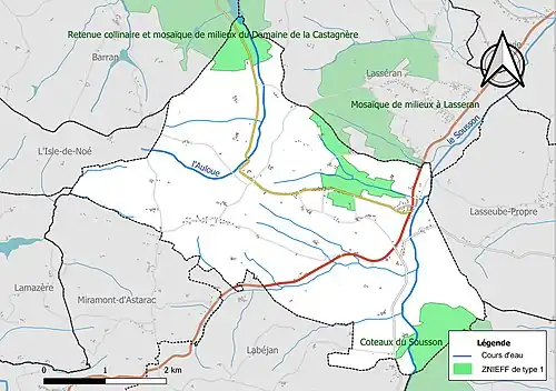 Carte des ZNIEFF de type 1 sur la commune.