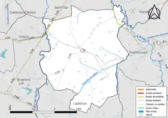 Carte en couleur présentant le réseau hydrographique de la commune