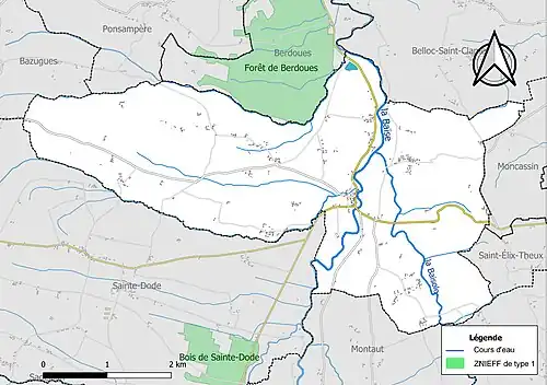 Carte de la ZNIEFF de type 1 sur la commune.