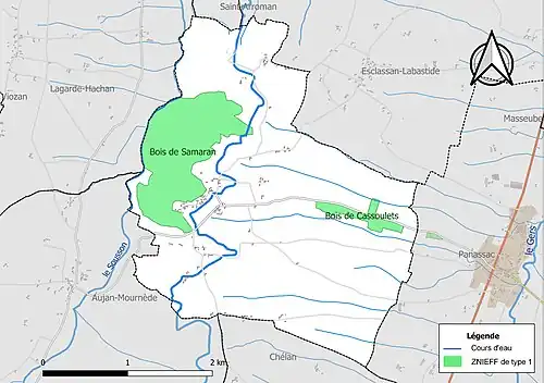 Carte des ZNIEFF de type 1 sur la commune.